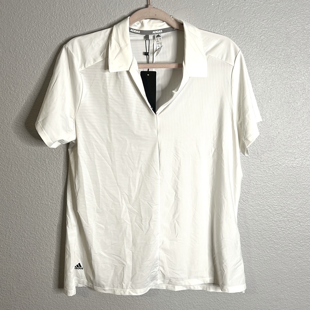 Adidas Women’s White Textured Stripe Polo - NWT